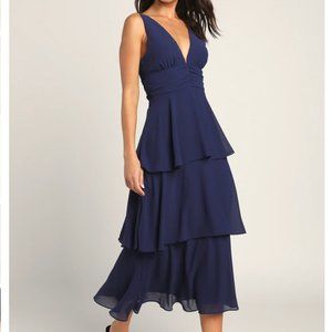 NWT! Celebration Time Navy Blue Sleeveless Tiered Midi Dress